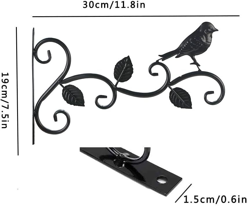 2pcs Black Wrought Iron Wall Hooks Decorative Brackets for Planters Lanterns
