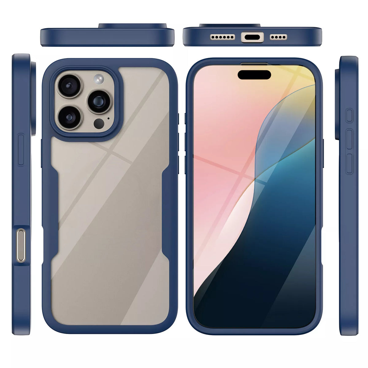 iPhone 16 Pro Case With Built-in Screen Protector BLUE