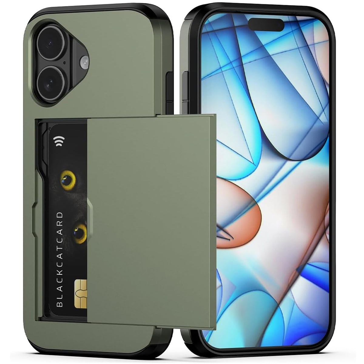 iPhone 16 Shockproof Wallet Case Card Cover GREEN