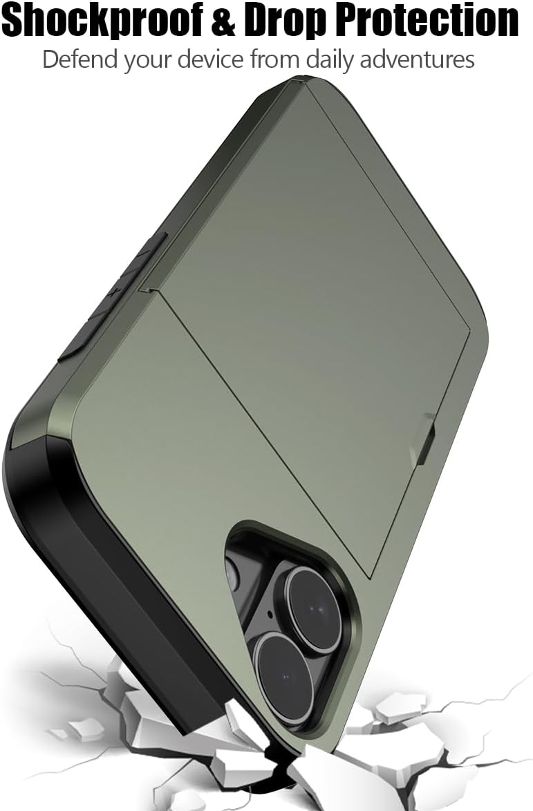 iPhone 16 Shockproof Wallet Case Card Cover GREEN