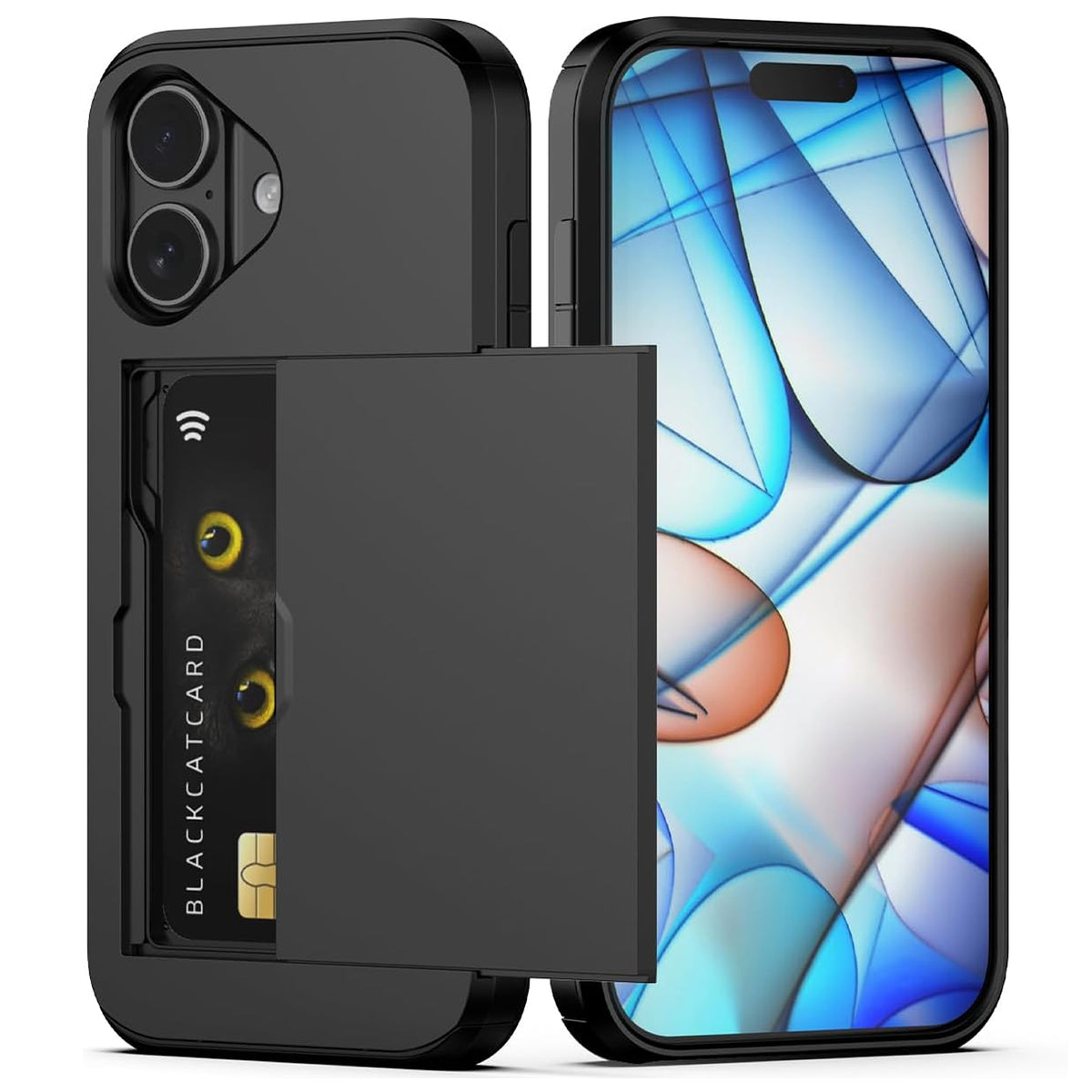 iPhone 17 Shockproof Wallet Case Card Cover BLACK