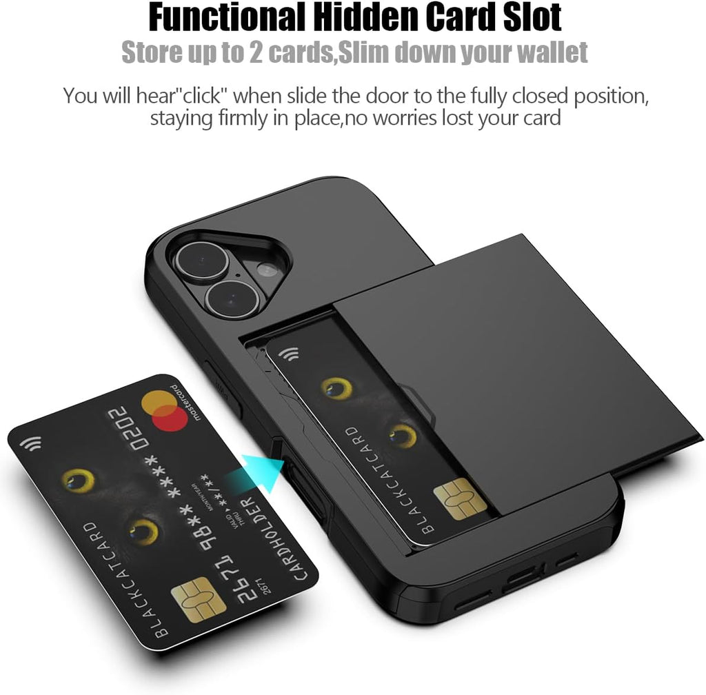 iPhone 17 Shockproof Wallet Case Card Cover BLACK