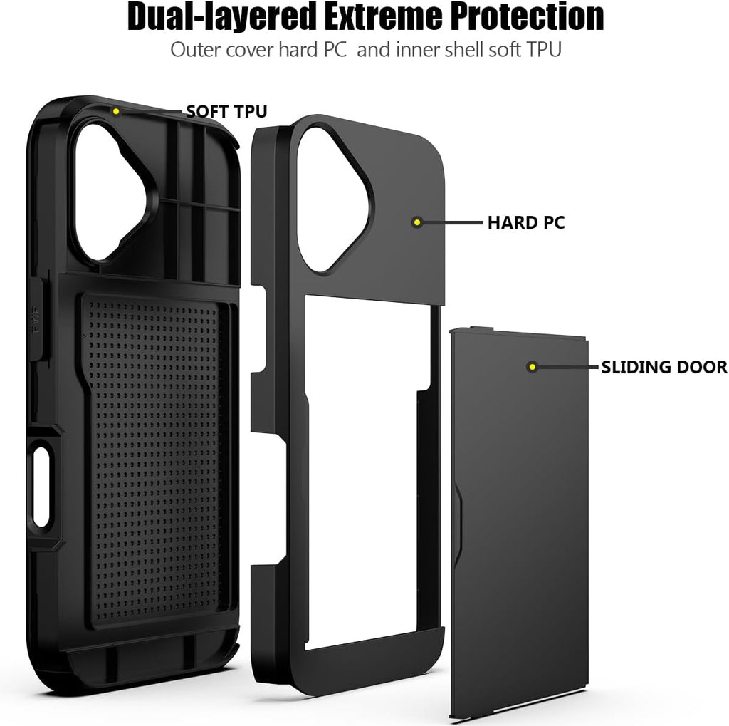 iPhone 17 Shockproof Wallet Case Card Cover BLACK