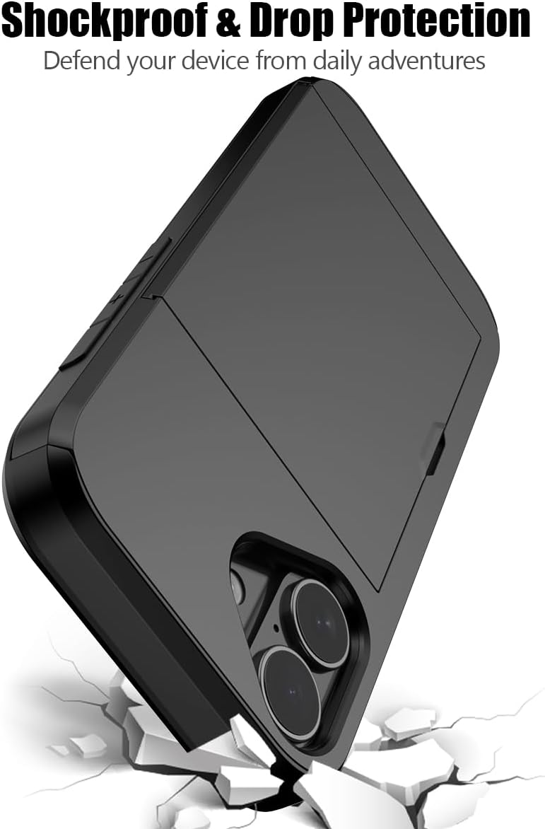 iPhone 17 Shockproof Wallet Case Card Cover BLACK