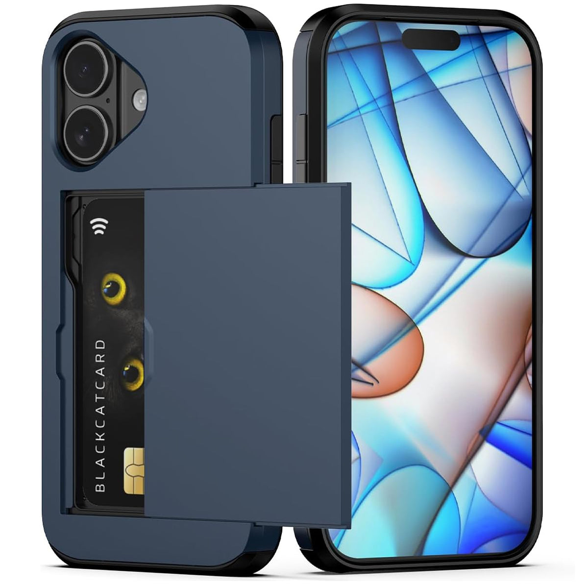 iPhone 16 Shockproof Wallet Case Card Cover BLUE