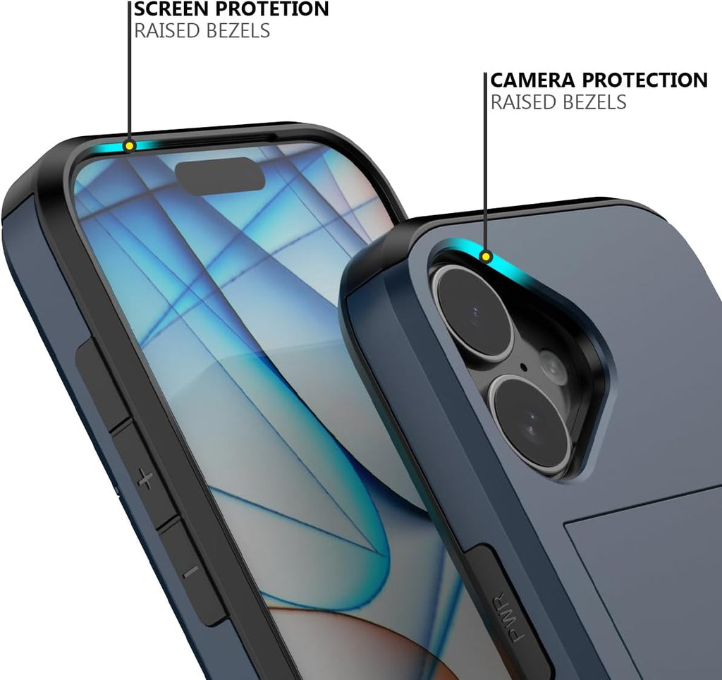 iPhone 16 Shockproof Wallet Case Card Cover BLUE