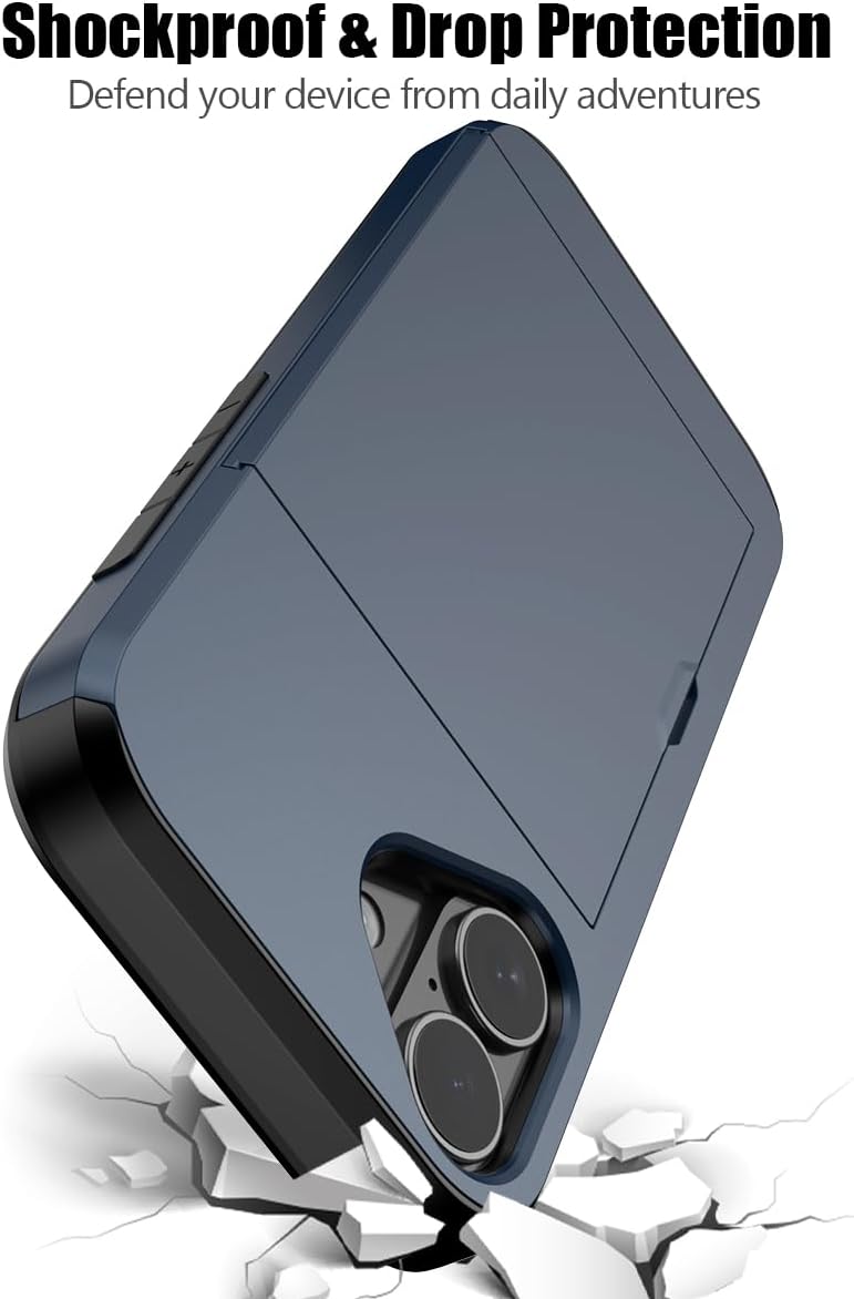 iPhone 16 Shockproof Wallet Case Card Cover BLUE