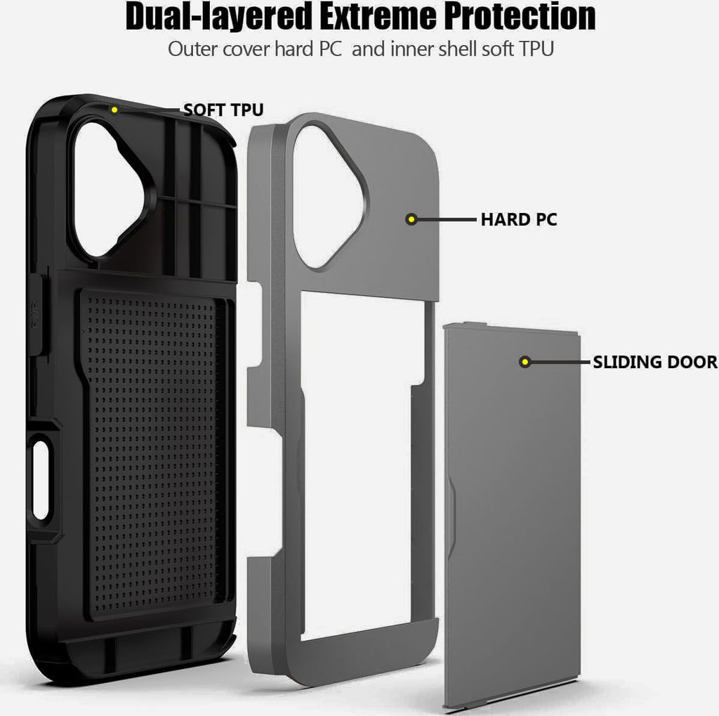 iPhone 16 Shockproof Wallet Case Card Cover GREY