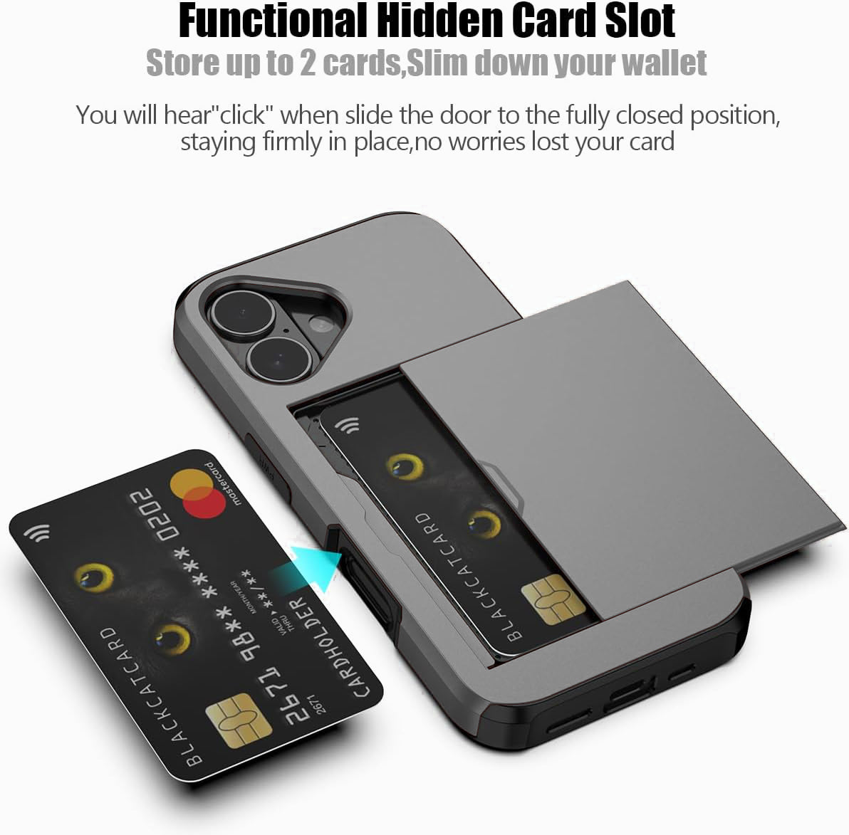 iPhone 16 Shockproof Wallet Case Card Cover GREY
