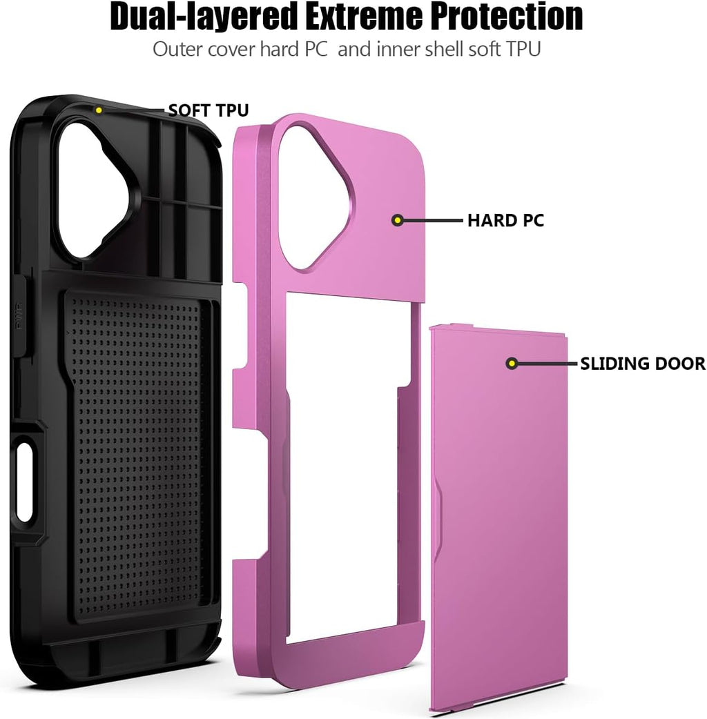 iPhone 16 Shockproof Wallet Case Card Cover HOT PINK