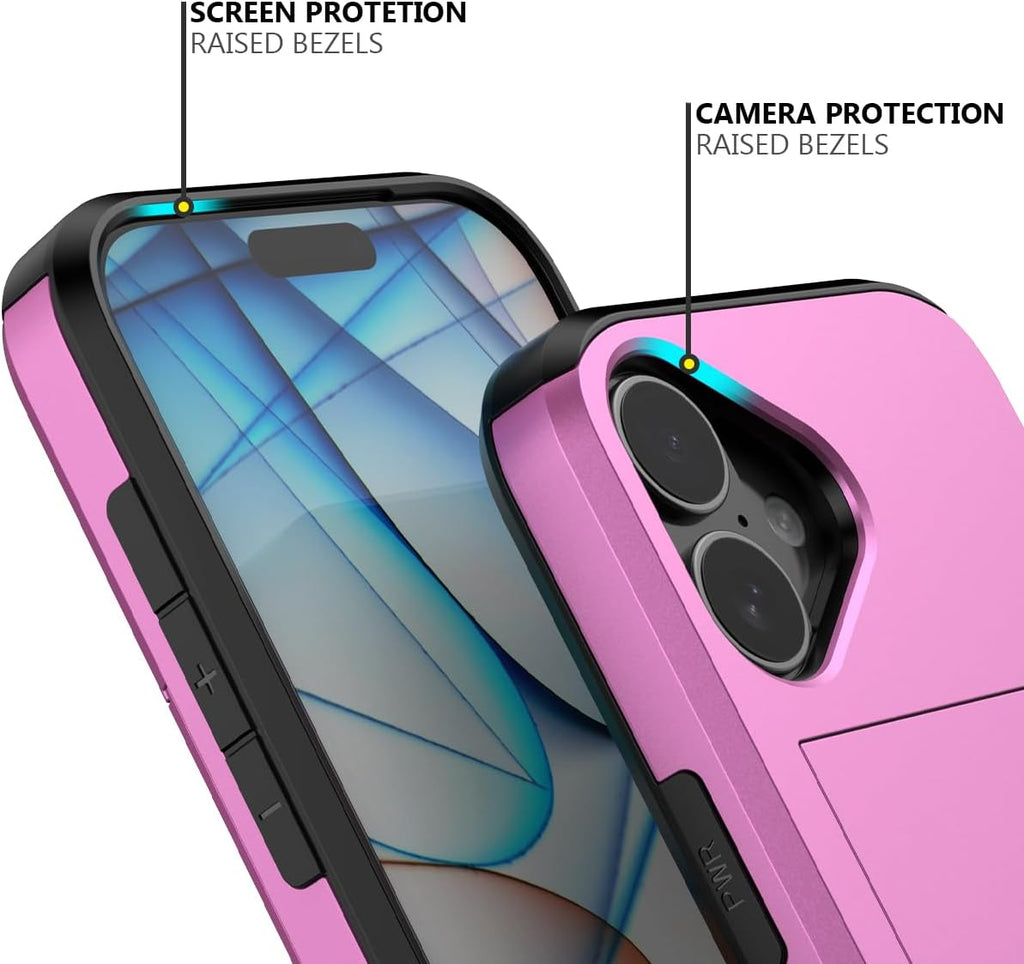 iPhone 16 Shockproof Wallet Case Card Cover HOT PINK