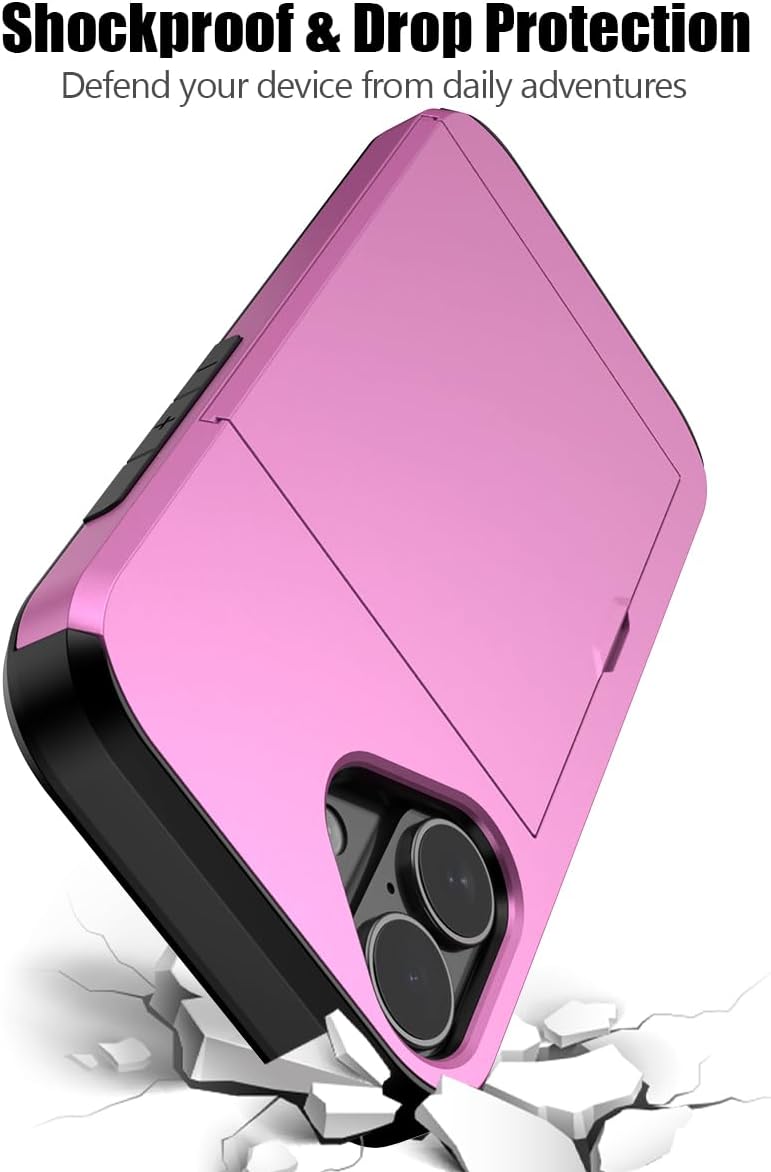iPhone 16 Shockproof Wallet Case Card Cover HOT PINK