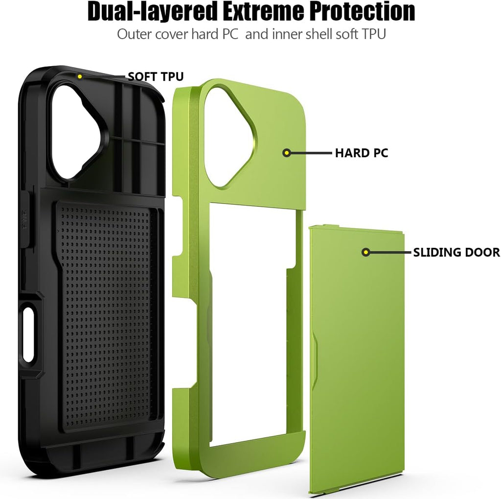 iPhone 16 Shockproof Wallet Case Card Cover GREEN