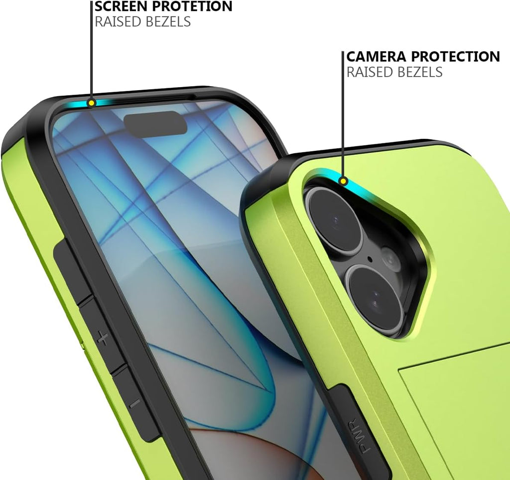 iPhone 16 Shockproof Wallet Case Card Cover GREEN