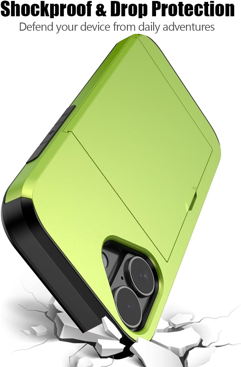 iPhone 16 Shockproof Wallet Case Card Cover GREEN