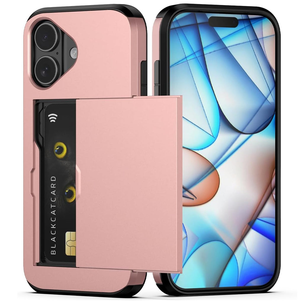 iPhone 16 Shockproof Wallet Case Card Cover PINK