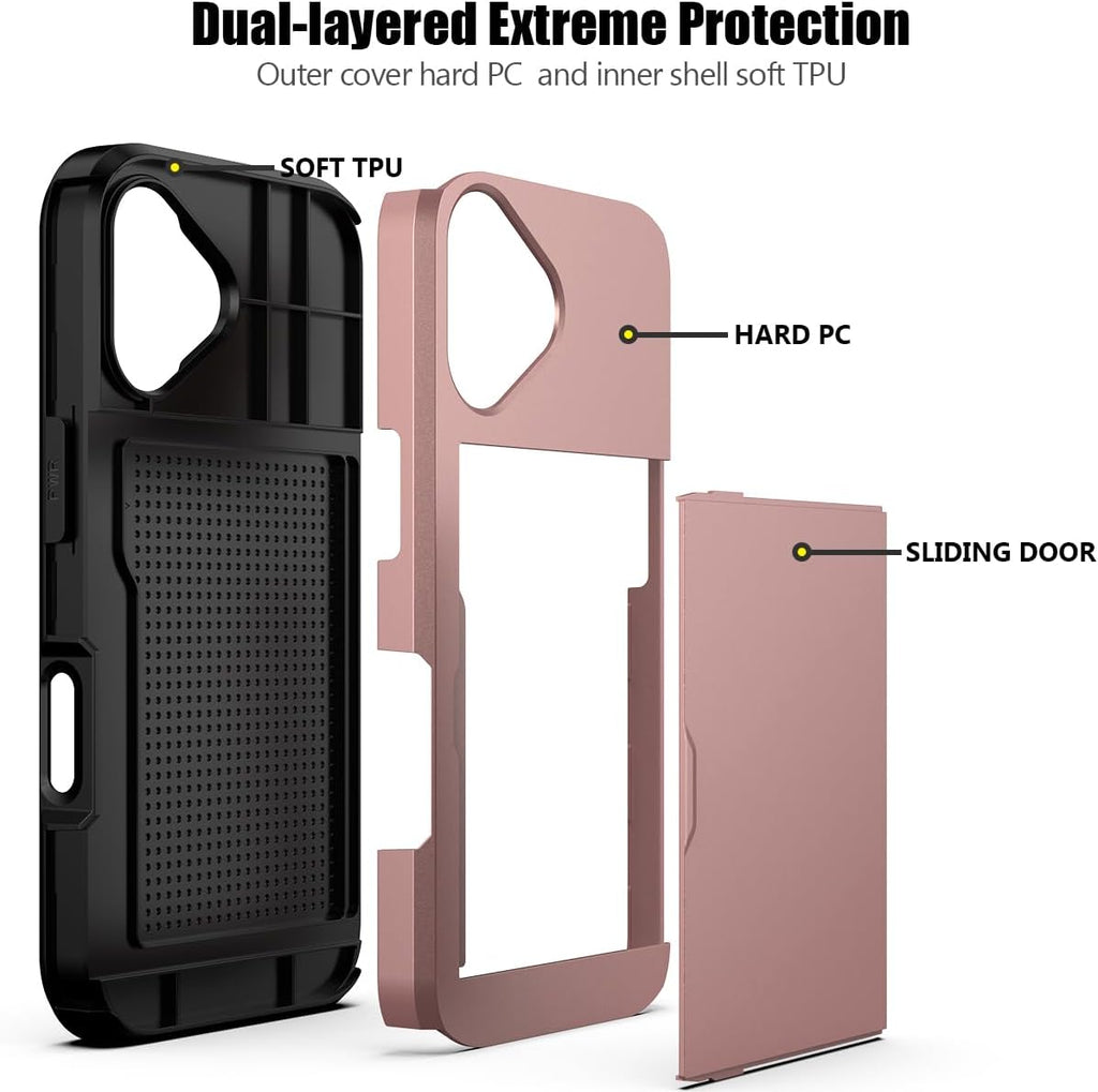 iPhone 16 Shockproof Wallet Case Card Cover PINK