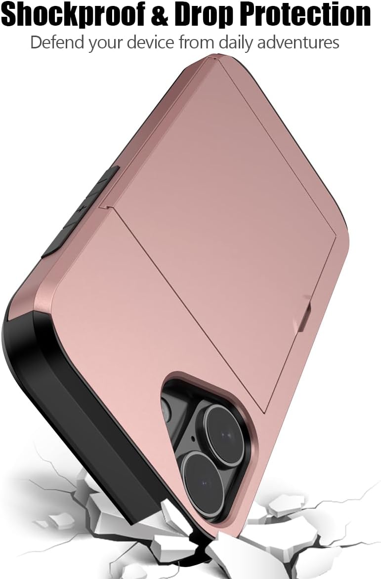 iPhone 16 Shockproof Wallet Case Card Cover PINK