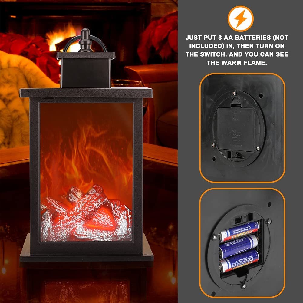 Flameless LED Light Fireplace Lantern Night Light