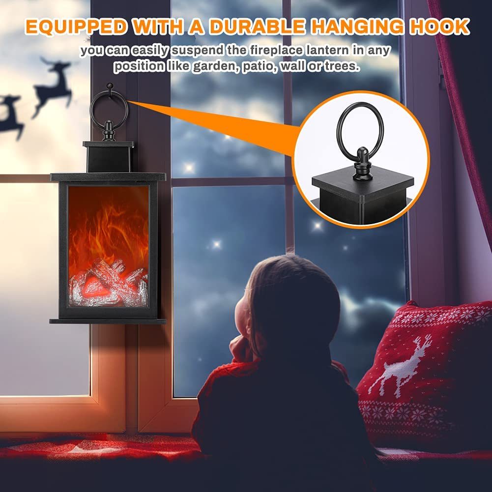 Flameless LED Light Fireplace Lantern Night Light