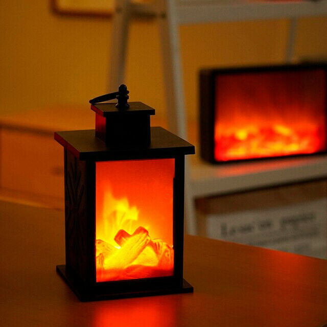 Flameless LED Light Fireplace Lantern Night Light