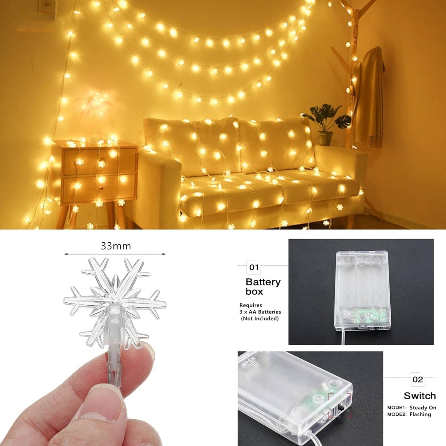 10M 80LEDs Christmas Fairy String Lights Christmas Tree Snowflake Lights Indoor Outdoor Xmas Decorations