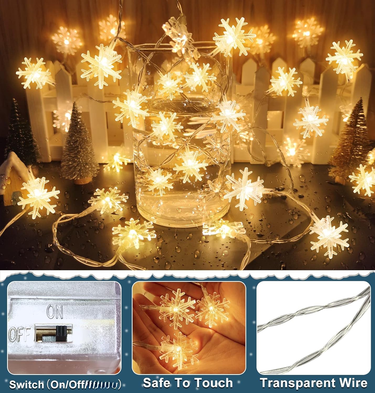 10M 80LEDs Christmas Fairy String Lights Christmas Tree Snowflake Lights Indoor Outdoor Xmas Decorations