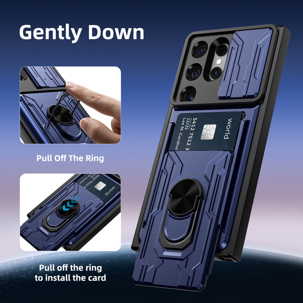 Samsung Galaxy S26 Ultra Rugged Shockproof Case Kickstand Card Cover BLUE