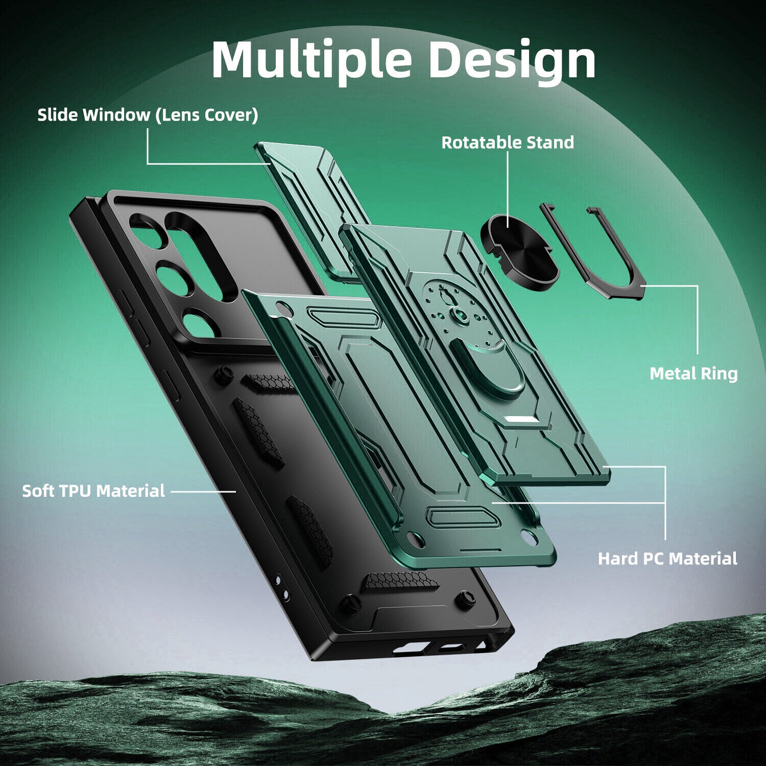 Samsung Galaxy S26 Ultra Rugged Shockproof Case Kickstand Card Cover GREEN