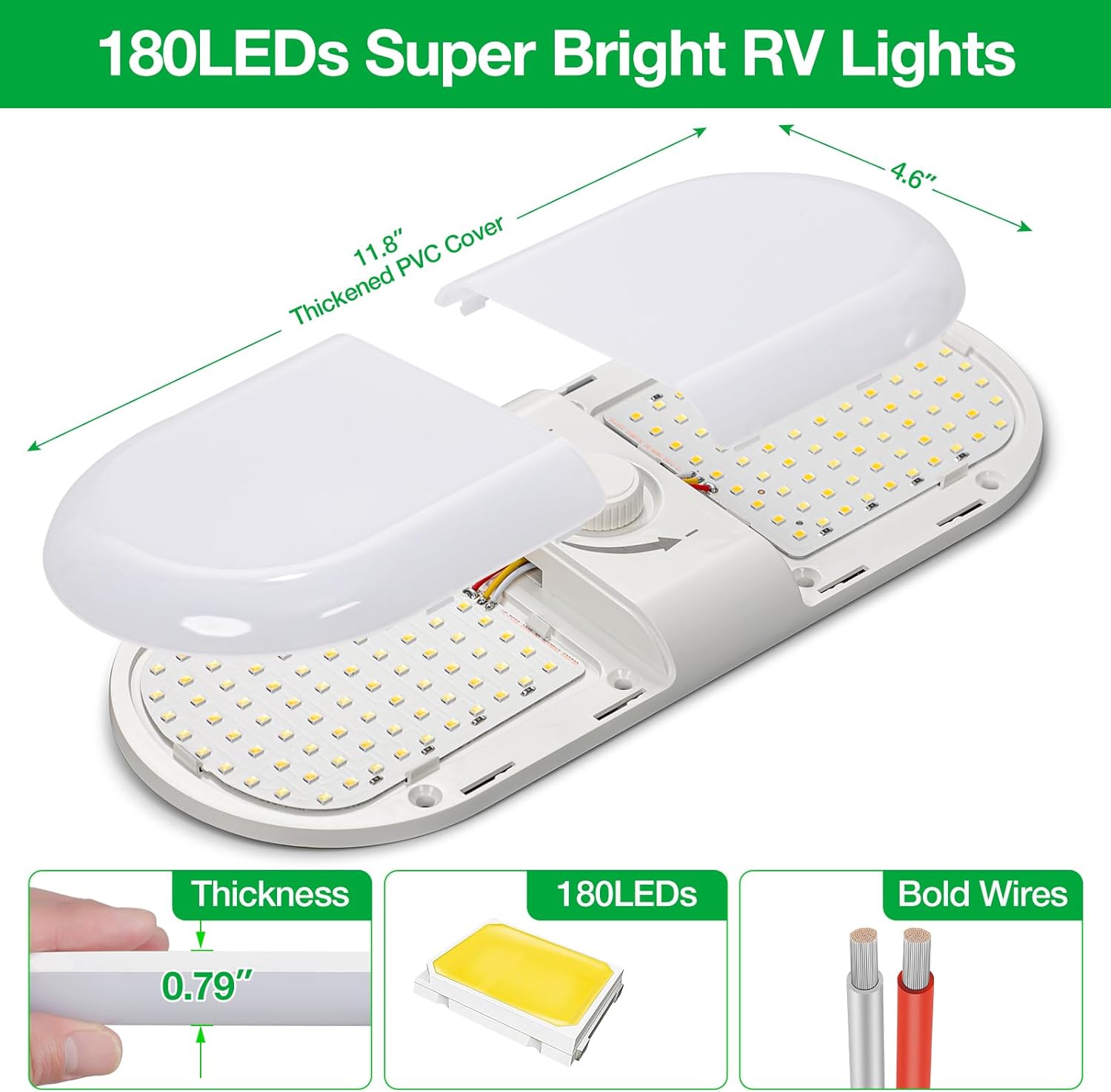 12V-24V 180LED Interior Ceiling Light Dimmable Caravan RV Camper