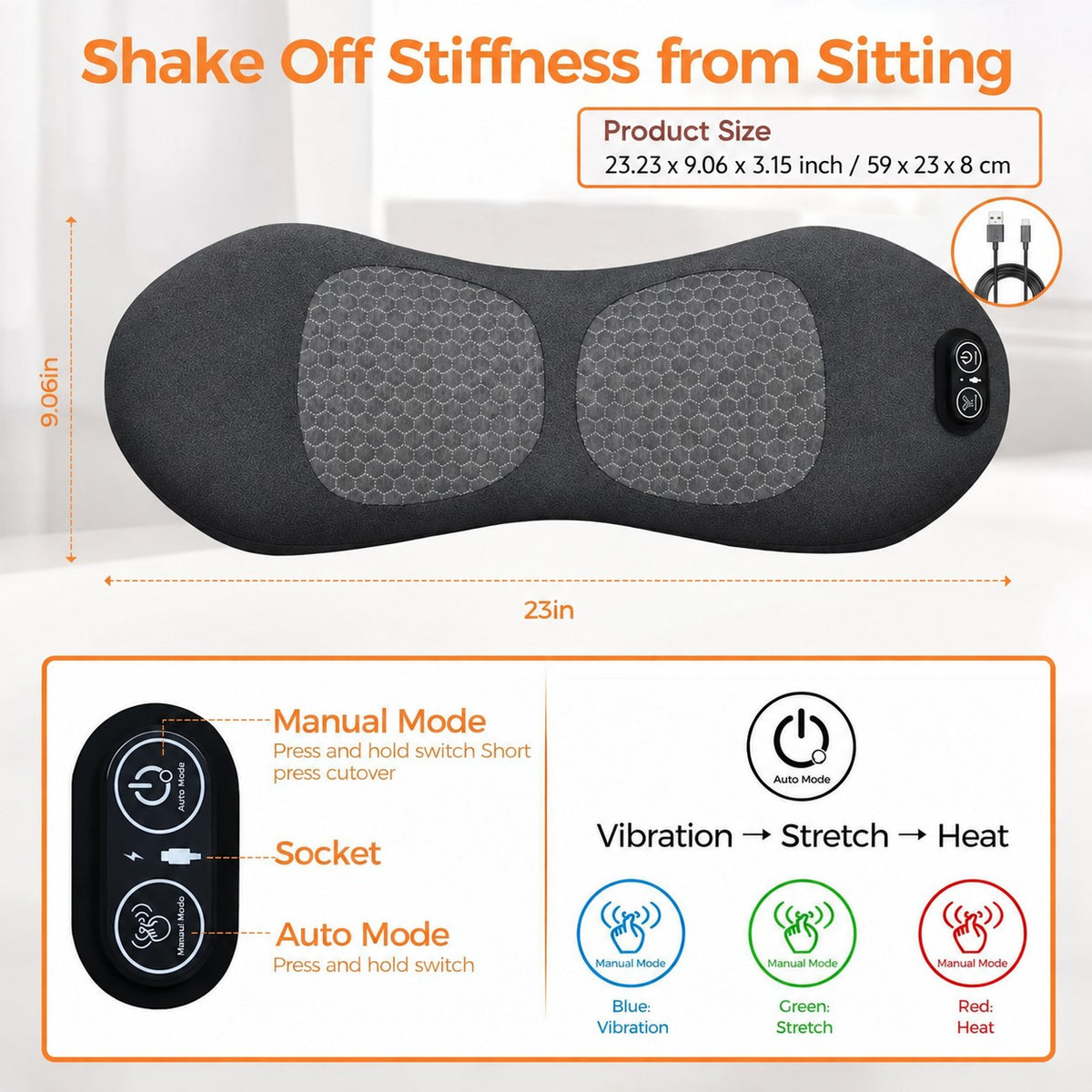 3-in-1 Lumbar Back Massager Traction Heated Vibration Back Stretcher Support