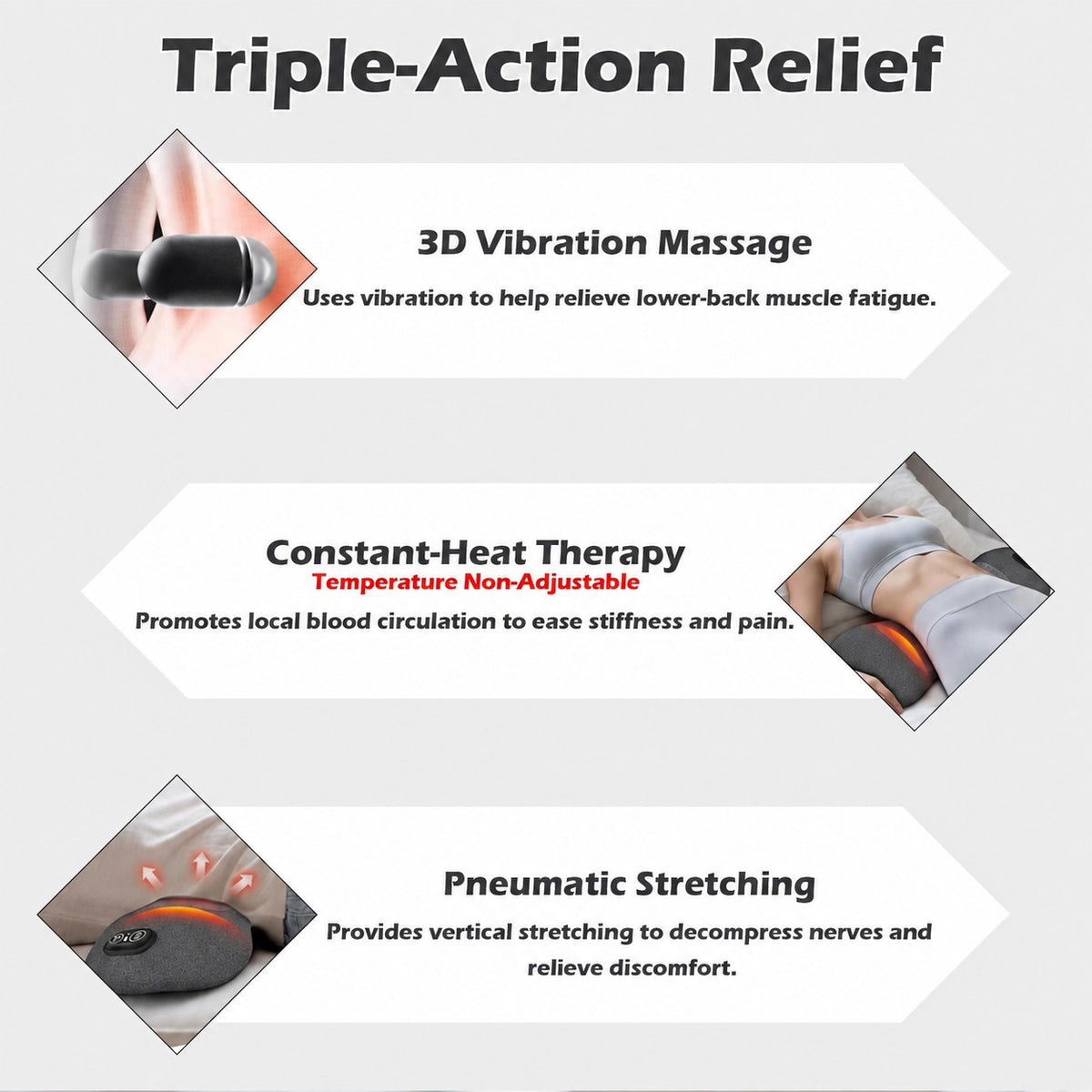 3-in-1 Lumbar Back Massager Traction Heated Vibration Back Stretcher Support