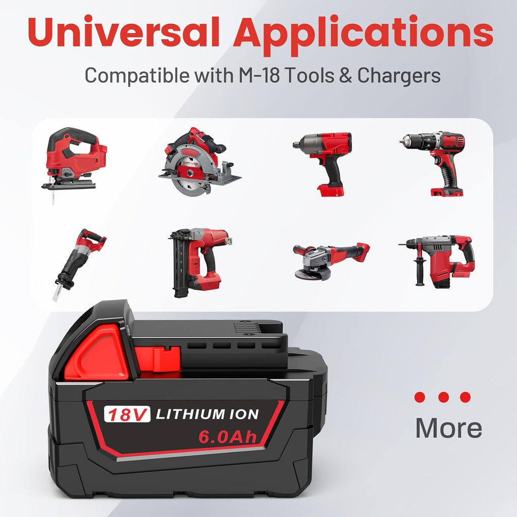 2X Milwaukee M18 Battery compatible Replacement 18V 6.0Ah