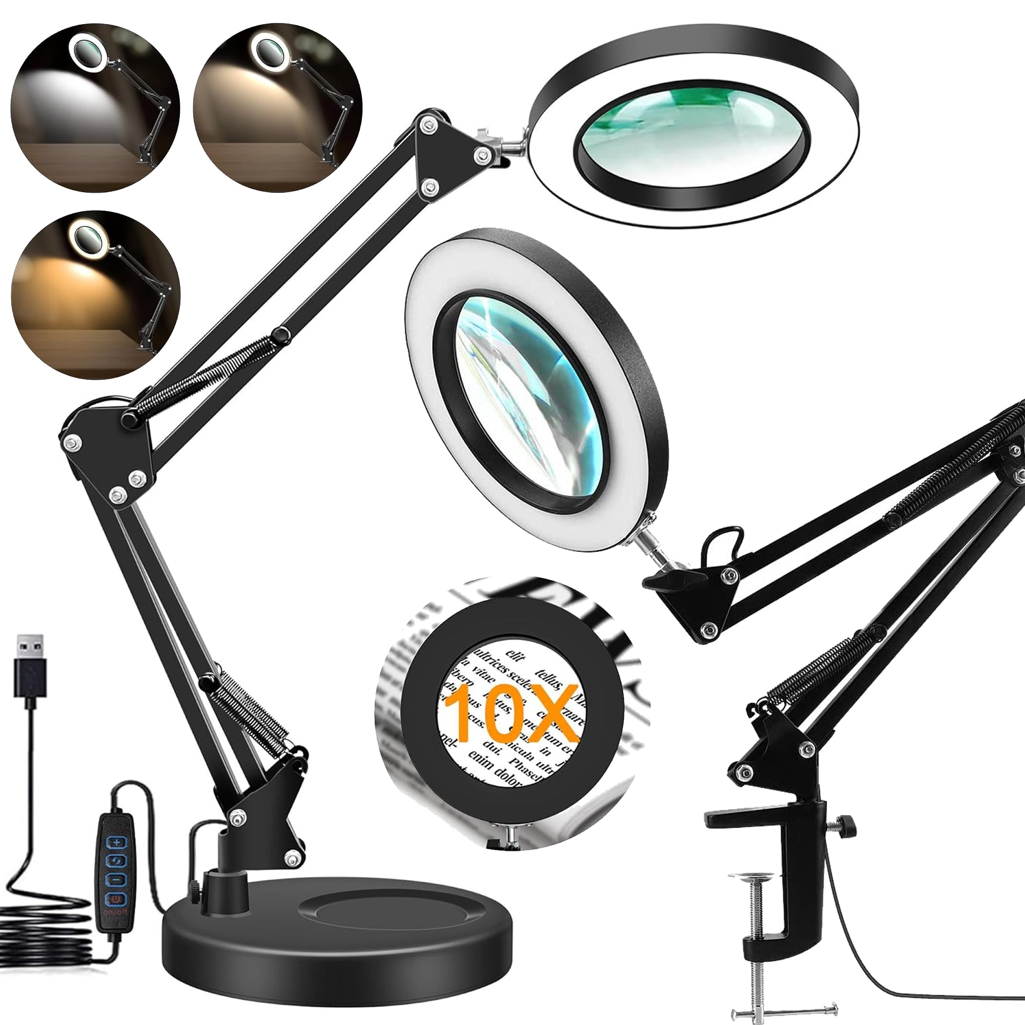 10X Magnifying Lamp with Light LED 2-in-1 Desk Lamp and Clamp Magnifier