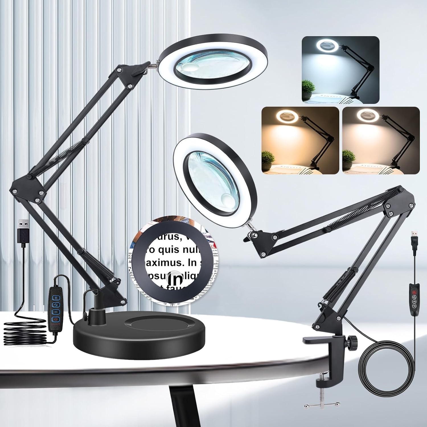 10X Magnifying Lamp with Light LED 2-in-1 Desk Lamp and Clamp Magnifier