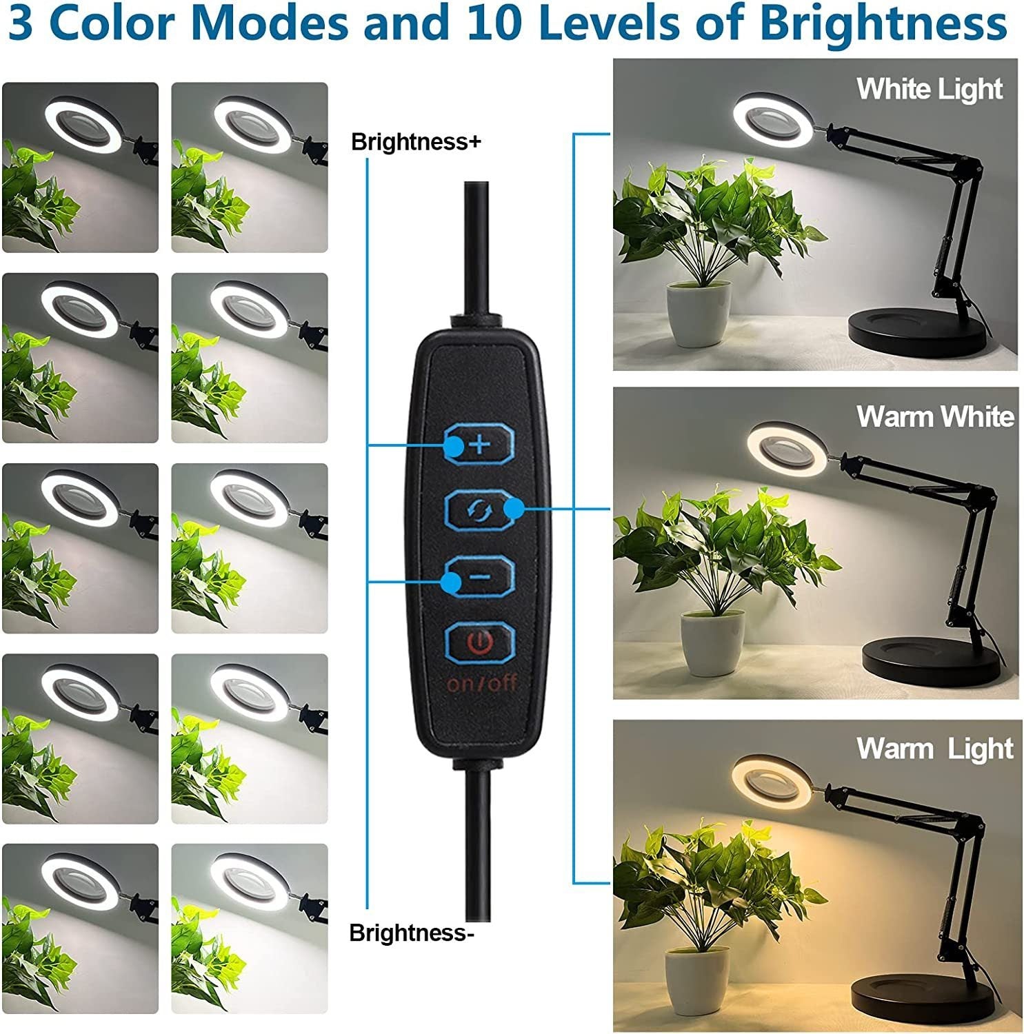 10X Magnifying Lamp with Light LED 2-in-1 Desk Lamp and Clamp Magnifier