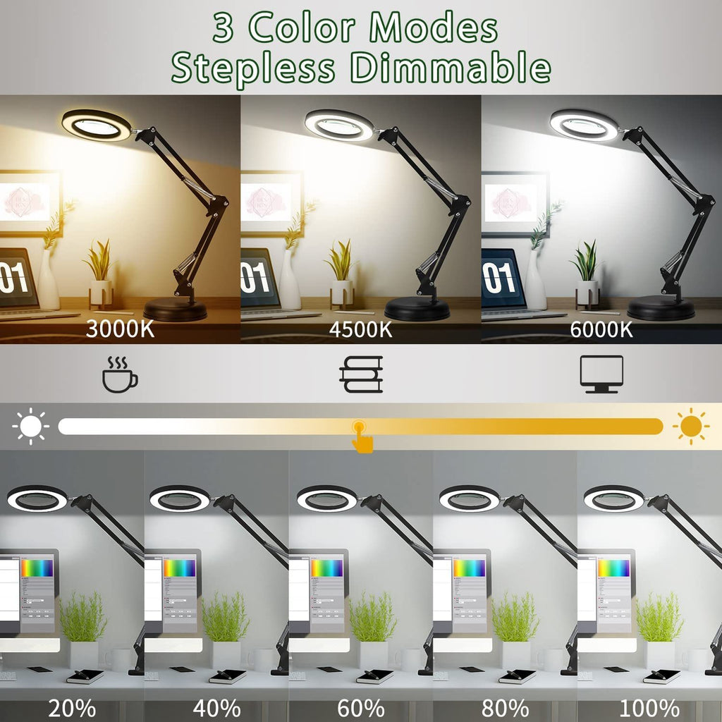 10X Magnifying Lamp with Light LED 2-in-1 Desk Lamp and Clamp Magnifier