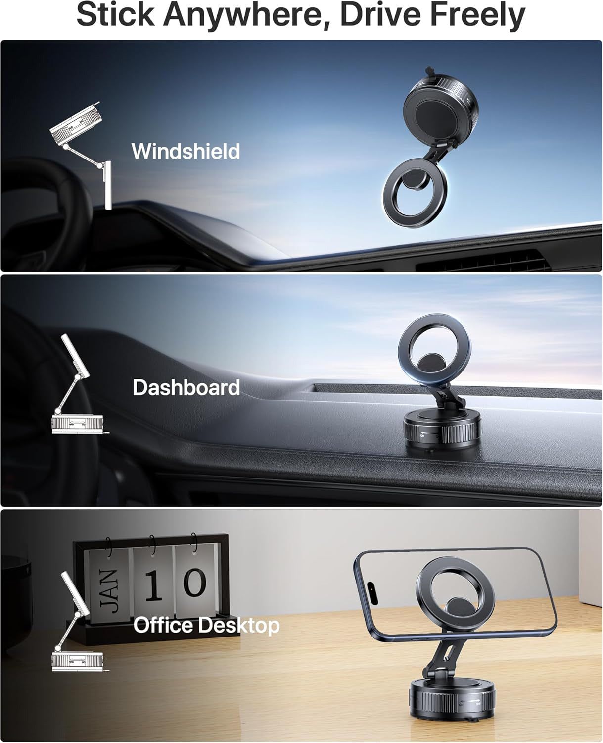 MagSafe Compatible Suction Car Phone Mount