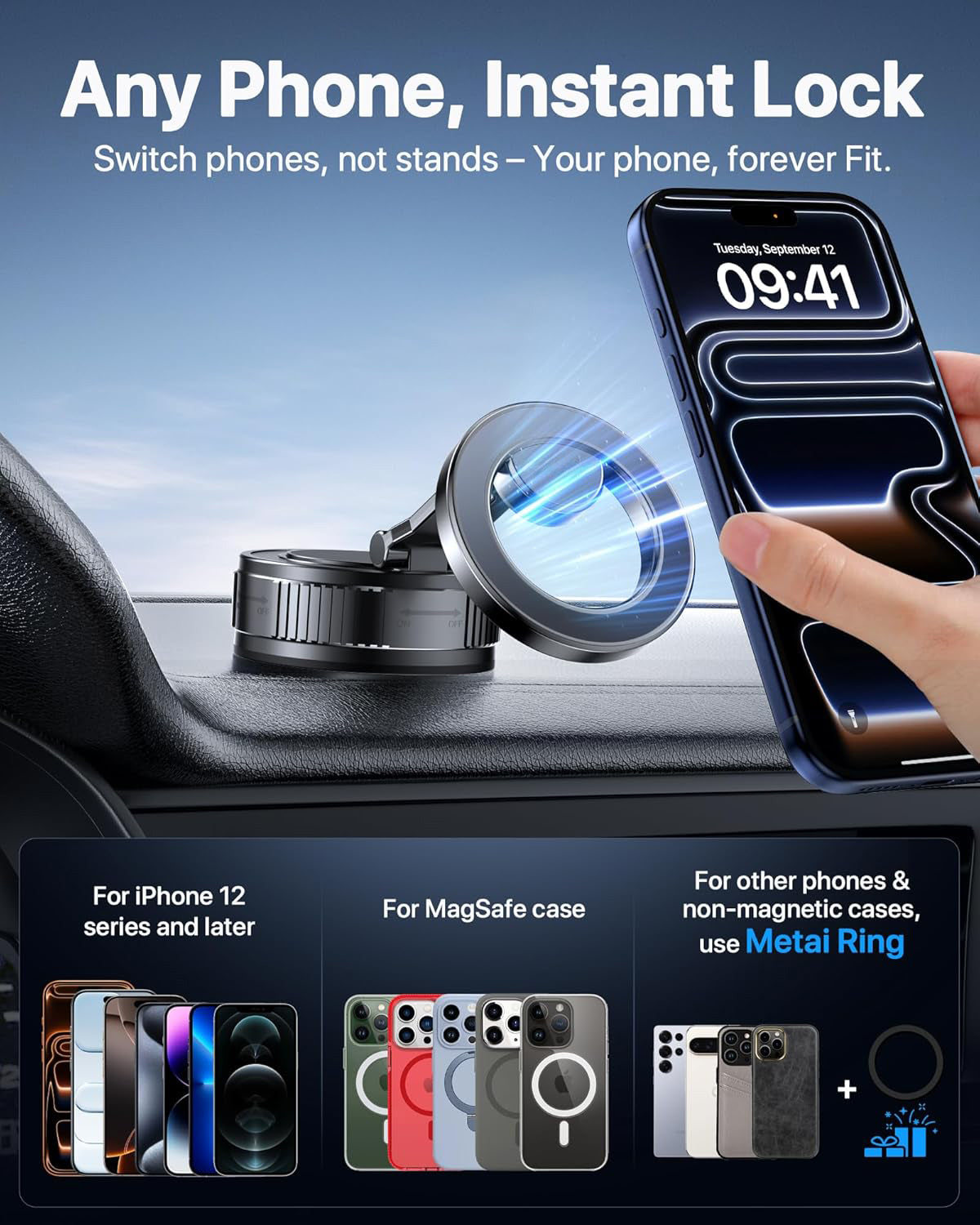 MagSafe Compatible Suction Car Phone Mount