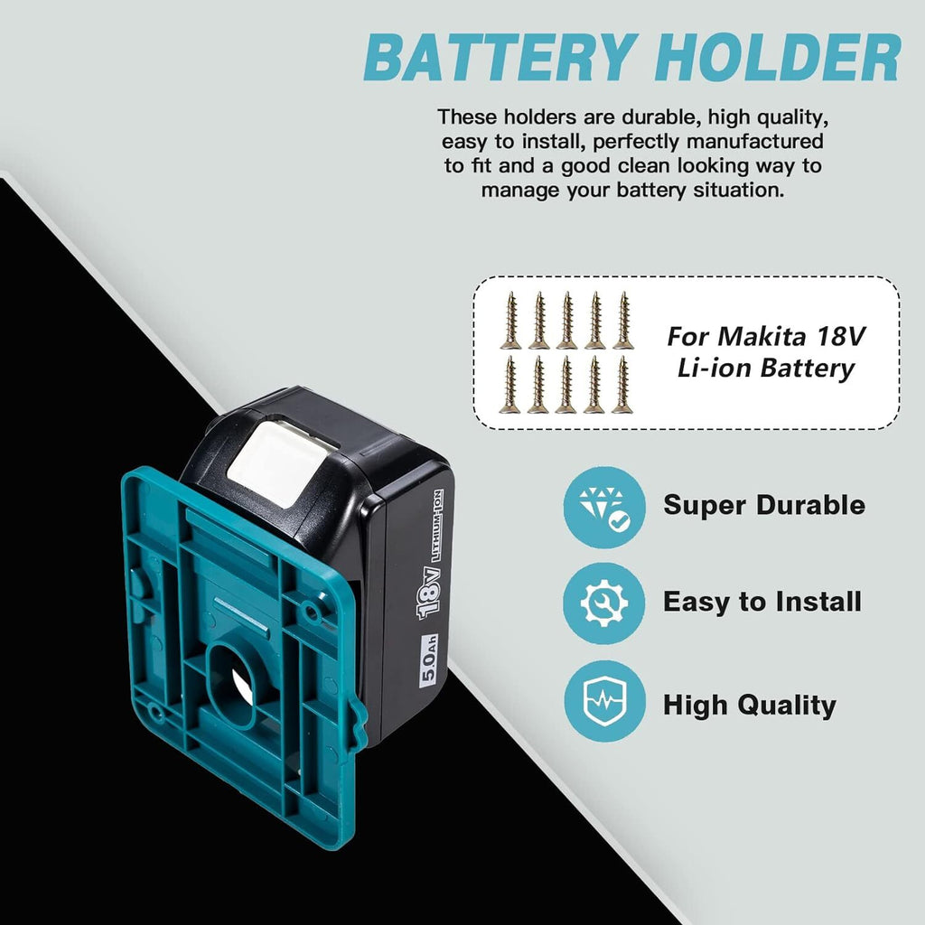 6Pcs Wall Mounted Battery Holders Compatible with Makita 18V Batteries