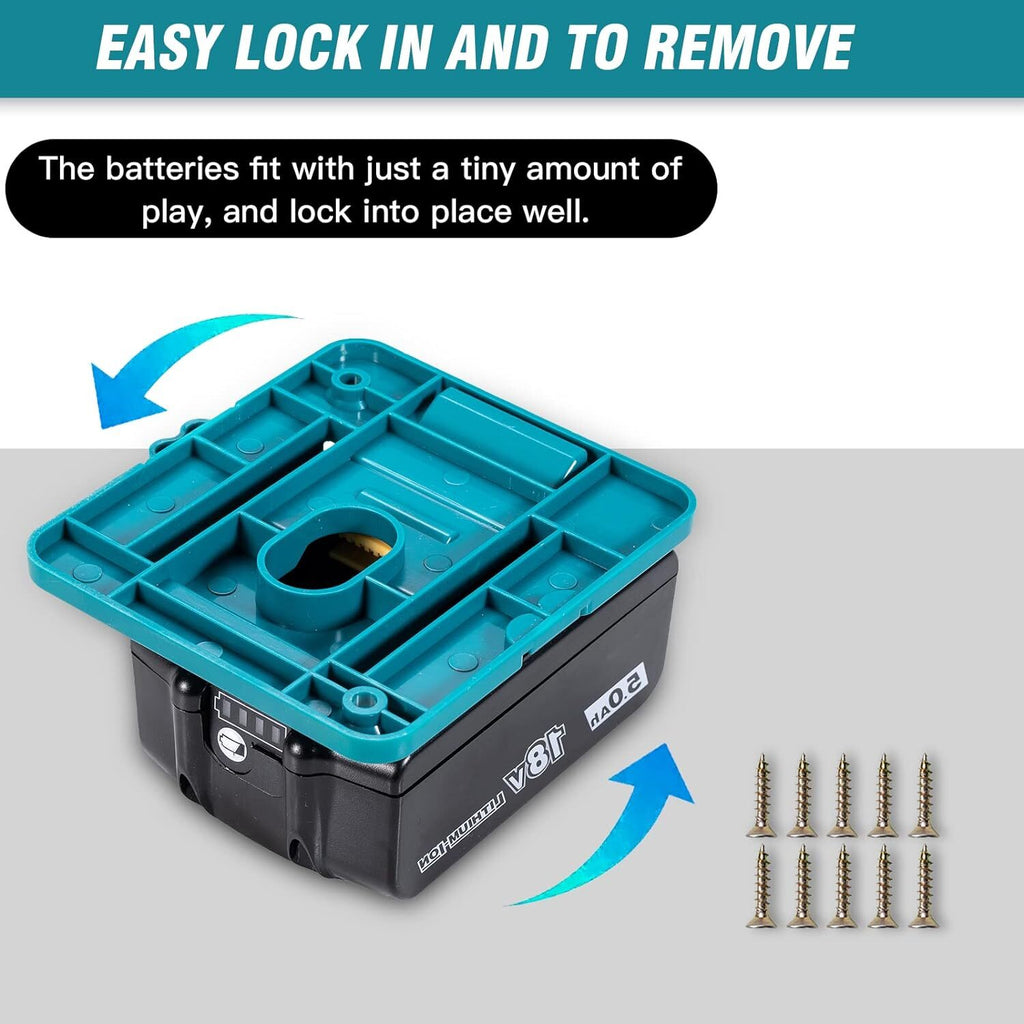 6Pcs Wall Mounted Battery Holders Compatible with Makita 18V Batteries