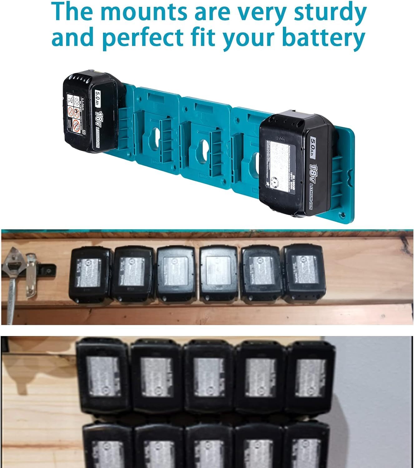 6Pcs Wall Mounted Battery Holders Compatible with Makita 18V Batteries