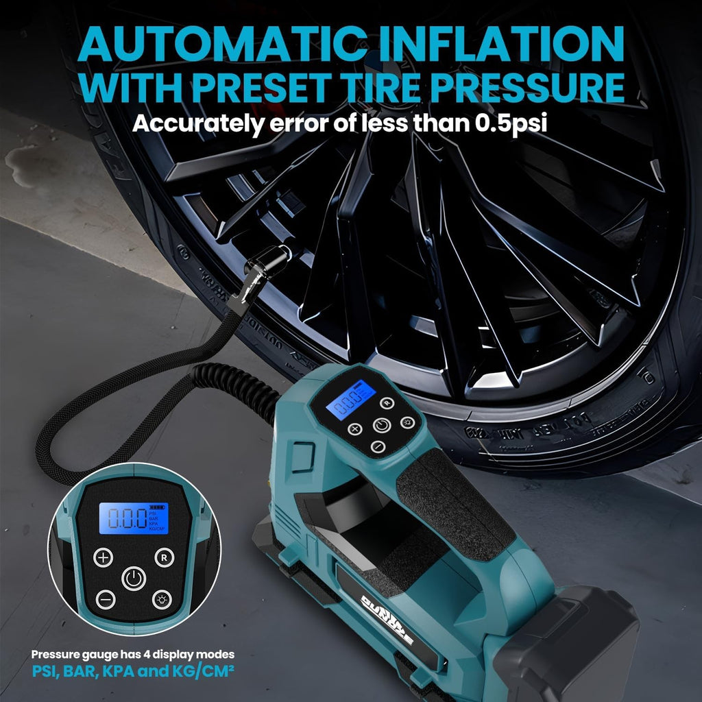 Cordless Tyre Inflator Air Compressor Compatible with Makita 18V Battery
