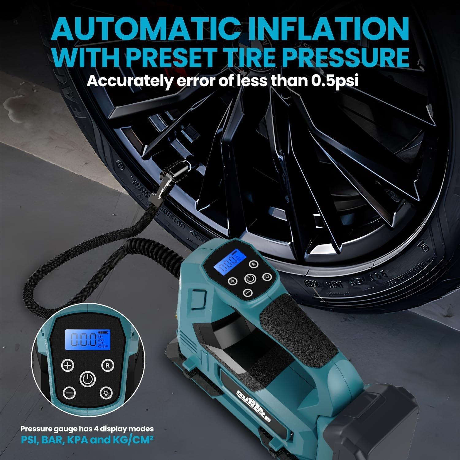 Cordless Tyre Inflator Air Compressor Compatible with Makita 18V Battery