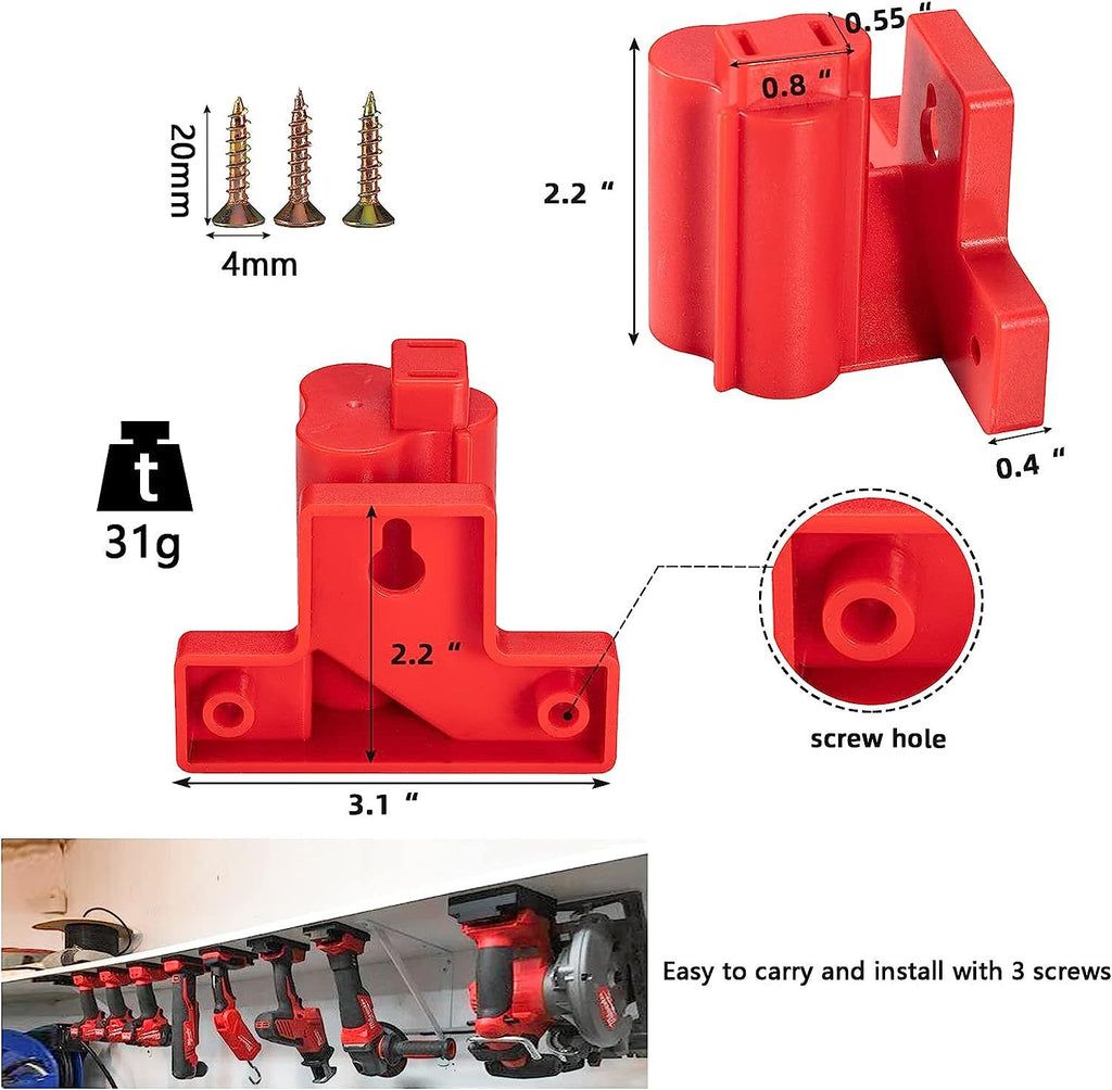 5Pcs Wall Mount Tool Holders for Milwaukee M12 [Red]
