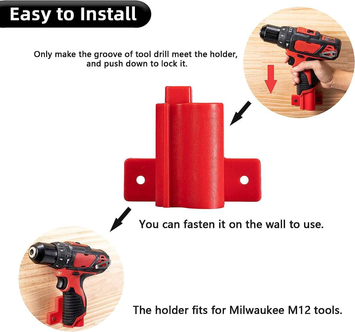5Pcs Wall Mount Tool Holders for Milwaukee M12 [Red]