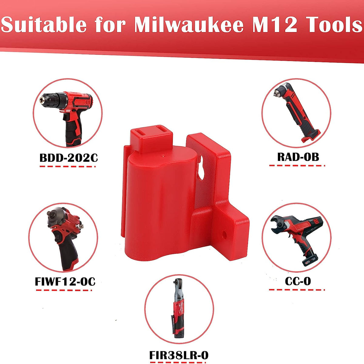 5Pcs Wall Mount Tool Holders for Milwaukee M12 [Red]