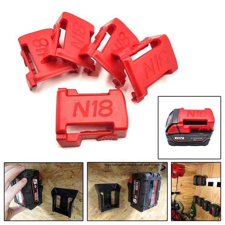 5 Pack Battery Holder Wall Mount Storage Rack for Milwaukee 18V Batteries