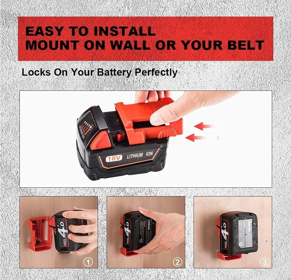 5 Pack Battery Holder Wall Mount Storage Rack for Milwaukee 18V Batteries
