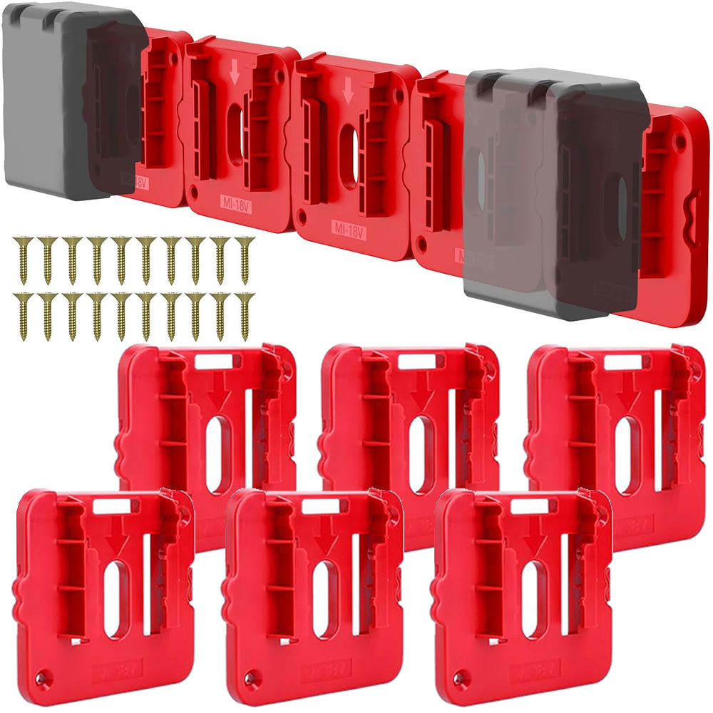 6Pcs Wall Mount Battery Holders for Milwaukee M18 [Red]